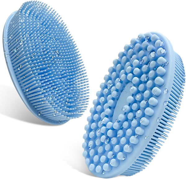 Silicone Body Scrubber, Handheld Shower Brush, Soft Loofah Bath Scrubber for Deep Clean, Blue