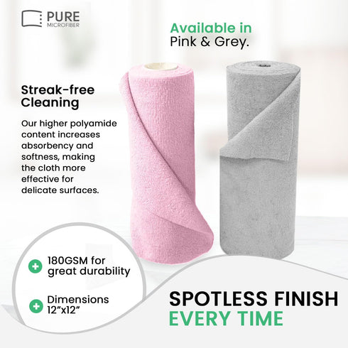 Pure Microfiber Reusable Paper Towel - Microfiber Cleaning Cloth Roll, Lint-Free, Non-Abrasive, Highly Absorbent