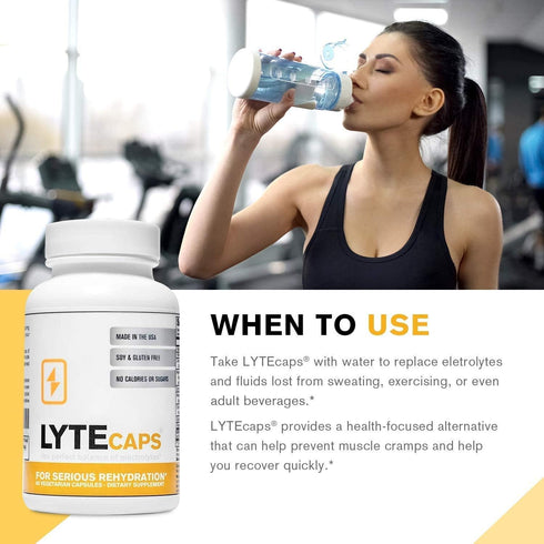 LyteCaps Electrolyte Tablets - 60 Vegetarian Capsules for Serious Rehydration, Cramps, Dehydration with Magnesium,