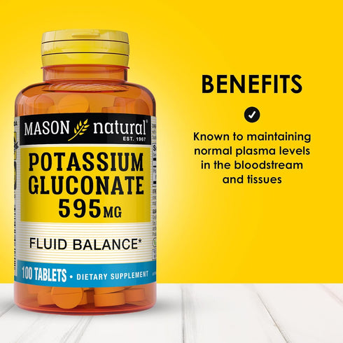 Mason Natural Potassium Gluconate 595 mg, 100 Tablets, 300 Day Supply (Pack of 3)