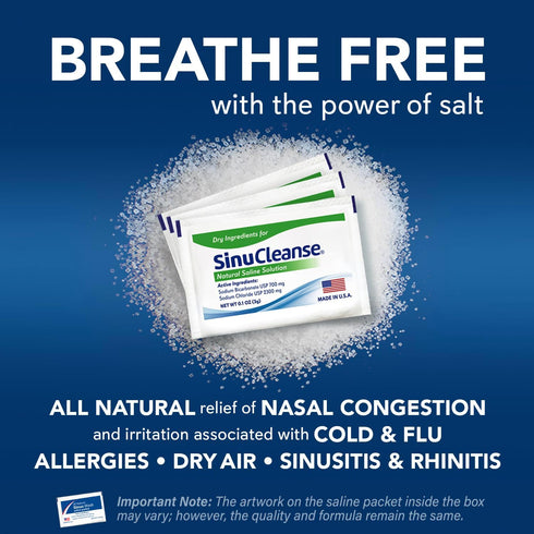 SinuCleanse Soft Tip Neti Pot Nasal Wash System, 30 All-Natural Saline Packets - Relieves Nasal Congestion