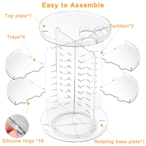 Rotating Makeup Organizer, DIY 8 Adjustable Layers Spinning Skincare Organizer with Brush Holder and Tray
