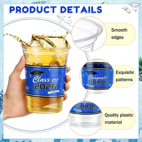 KaTiSeMo 2026 48 Pack 16 oz 2026 Graduation Cups - Class of Plastic Cups, Blue and White Graduation Party Cups, Rigid