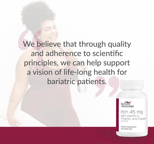 Bariatric Advantage Iron 45 mg with Vitamin C, Thiamin, and Copper, Easily Digestible for Surgery Patients - 60 Count