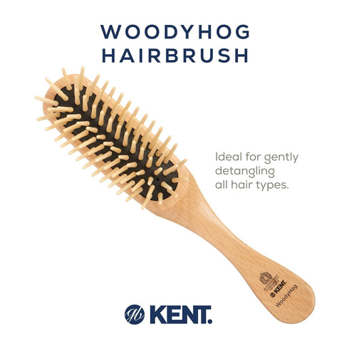 Kent KB Woodyhog Travel Size Detangling Brush, Beech-wood, Natural Cushion for Everyday Care