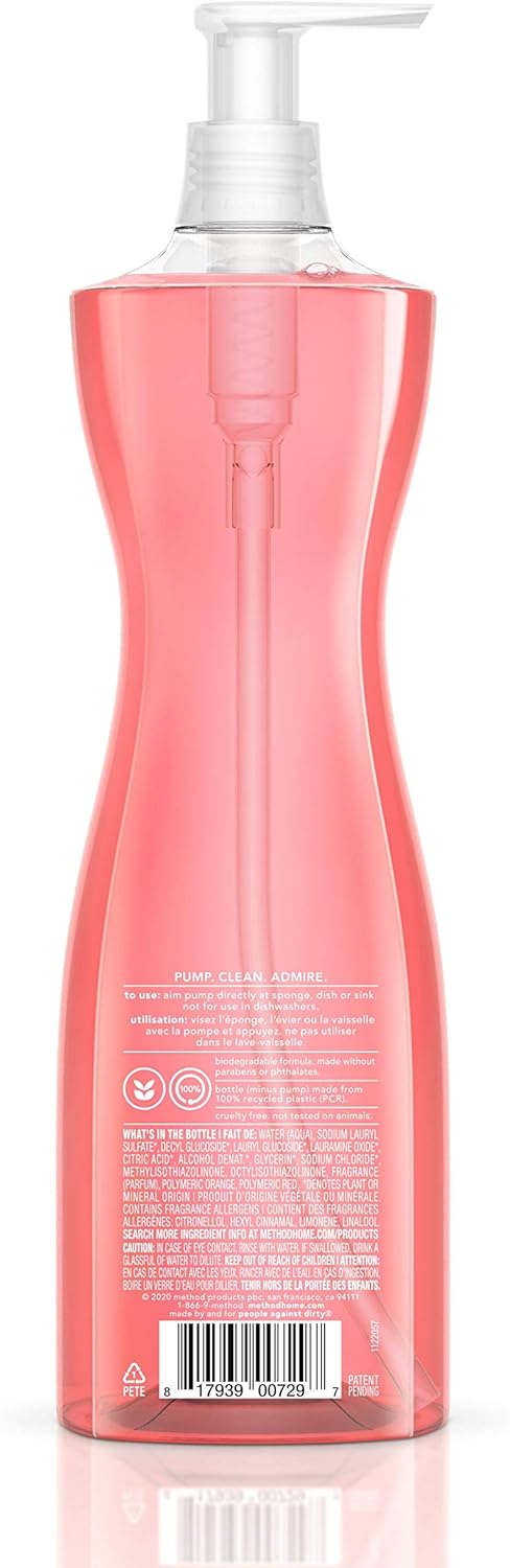 Method Dish Soap, Pink Grapefruit, 18 Ounce, 1 Pack, Packaging May Vary