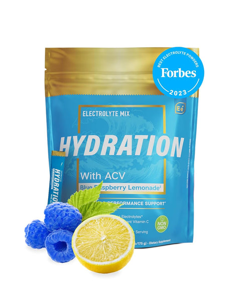 Essential Elements Hydration Packets - Blue Raspberry, Sugar Free Electrolytes Powder, 25 Stick Packs with ACV &