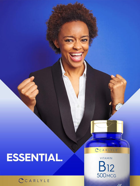 Carlyle Vitamin B-12 500mcg | 300 Tablets | Gluten Free, Vegetarian, Non-GMO Supplement