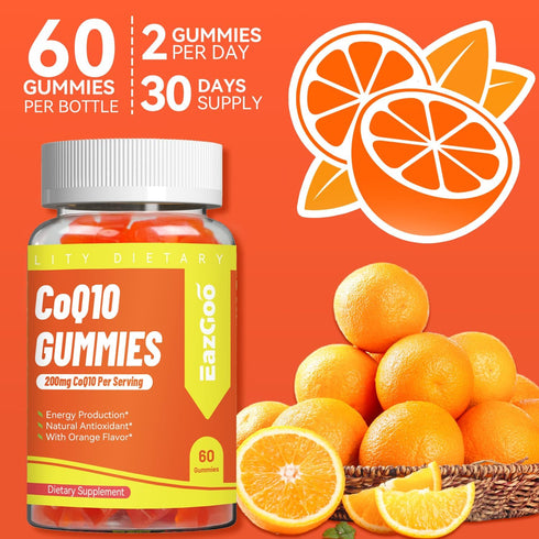 CoQ10 Gummies 200mg - Vegan Supplement for Energy Production, Non-GMO, Gluten Free (60 Gummies)