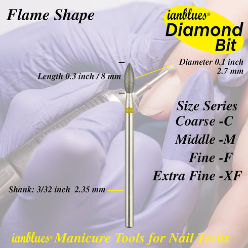 Nail Drill EFile Flame-Shape Diamond Bit for Nail Techs, Electric Manicure Drill Machine, Double Hand Use (0.1 in,