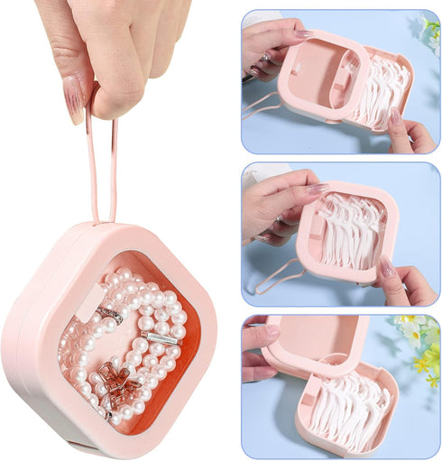 Prudiut 2pcs Hair Tie Organizer - Portable Clip Holder for Baby Teen Girl Women - Christmas Gifts (Pink and White)