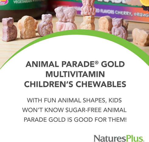 Natures Plus Animal Parade Gold Children's Multivitamin, Orange Flavor, 120 Chewable Tablets, 60 Servings
