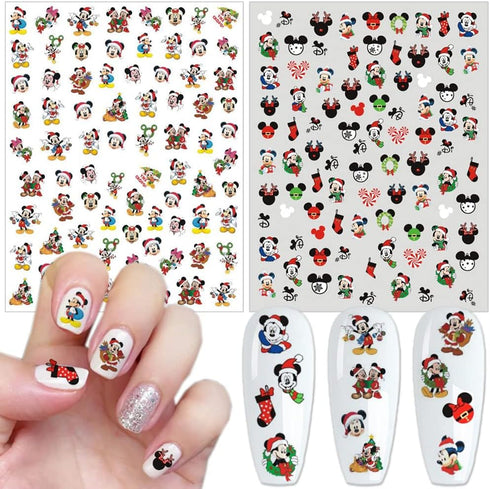 4 Sheets Christmas Nail Art Stickers, Cute Cartoon Self-Adhesive 3D Charms for Women Girls