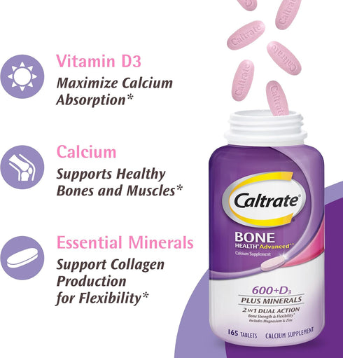 Caltrate 600 Plus D3 Plus Minerals Calcium and Vitamin D Supplement Tablets, 165 Count for Bone Health