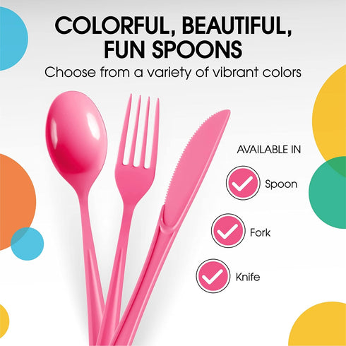 Heavy Duty Disposable Cerise Plastic Spoons, 50 Pcs - Cerise Disposable Cutlery