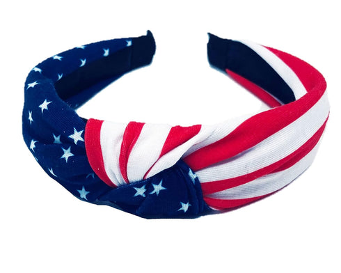Red White and Blue Patriotic American Flag Headband, USA Twist Headband