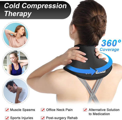 ComfiTECH Gel Ice Pack Wrap for Neck, Reusable Cold Compress for Sports Injuries, Medium, Black