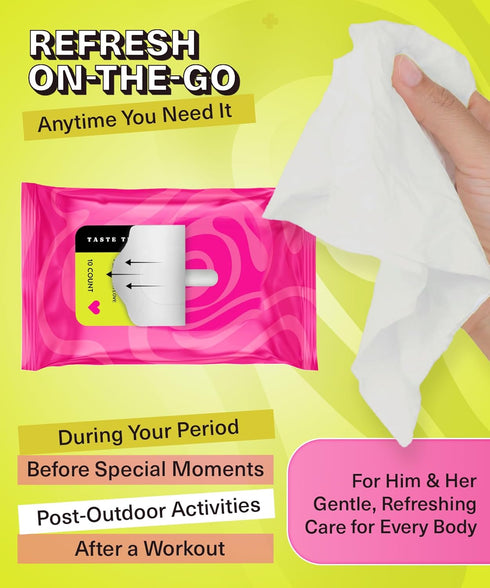 TASTE THE SWEET SPOT 10ct, 3-Pack SWEET SPOT Flushable Feminine Wipes for Odor Control, pH Balance - Paraben-Free