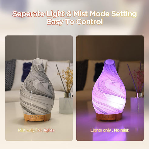 inrorans 160ml 7 Essential Oil Diffuser, Art Glass Ultrasonic Aromatherapy Diffuser for Home with Intermittent Mist