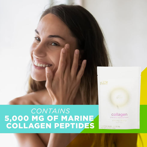 AdvoCare Glow Collagen Dietary Supplement, Marine Collagen for Nail, Skin & Hair Care, 14 Stick Packs
