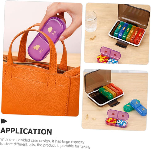 MALUGOGO 7-Day Weekly Pill Organizer Box, Multi-Grid Portable Medicine Case with Colorful Compartments and Reminder