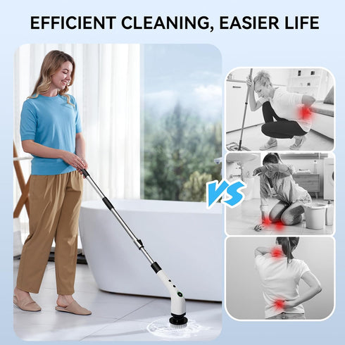 IPX7 8 -SD-CTB01 Electric Bathroom Cleaning Brush, Cordless Spin Scrubber Full Body Waterproof with Adjustable Handle