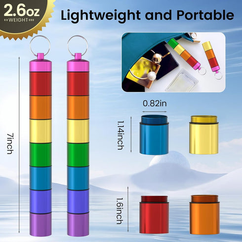 QuwaYee 2 Pack Weekly Pill Organizer, Portable Small Pill Case Waterproof Keychain Pill Holder for Travel, Metal