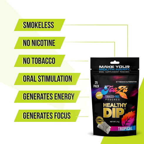 Teaza Herbal Energy Pouches, Chewing Tobacco Alternative, Smokeless Dip, Tropical Flavor (1 Pack)