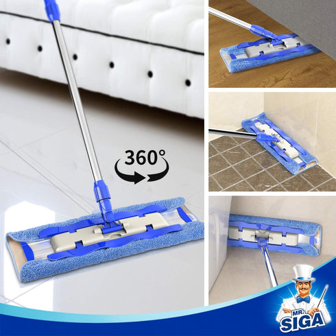 MR.SIGA Professional Microfiber Mop for Hardwood, Laminate, Tile Floor Cleaning, Stainless Steel Handle with 3 Pads