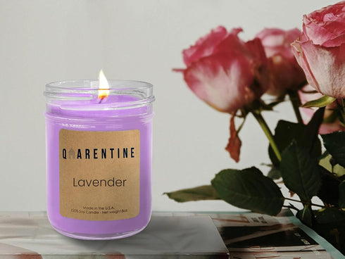 Qarentine -100% (8oz) Organic Soy Wax Lavender Scented Candle Pure Soy Wax & Essential Oils - Aromatherapy, Clean