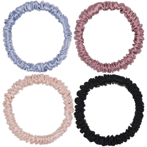 Premium 100% Pure Mulberry Silk Hair Ties - Set of 4 Elegant Hairbands in 4 Beautiful Colors