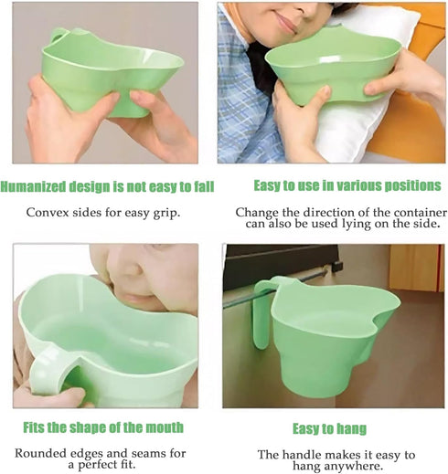 Emesis Basin, Arc Design Bed Mouthwash Cup, Wide Mouth for Oral Care, Plastic Vomit Basin for Elderly Patients