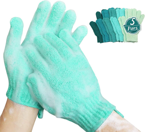 MIG4U Medium to Heavy Shower Exfoliating Scrub Gloves - 5 Pairs for Deep Cleansing and Dead Skin Removal