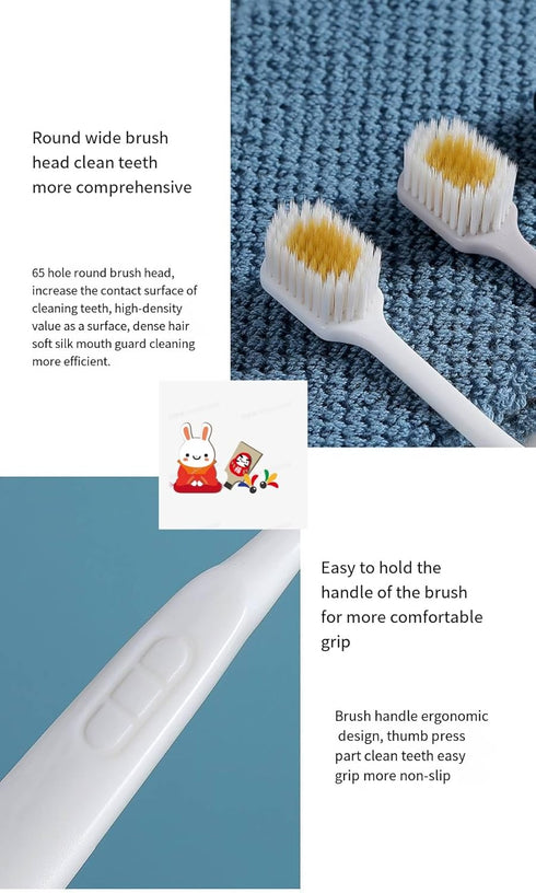 Japanese Soft-bristled Manual Toothbrush Set, Wide-Headed Floss Toothbrush for Adult Care (3 Sets)
