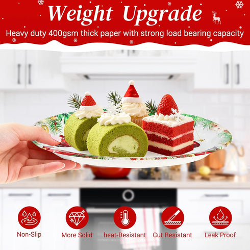 LIKAJON 50 12 10 Inch Pcs Oval Christmas Ball Paper Plates, x Large Disposable Christmas Heavy Duty Paper Plates