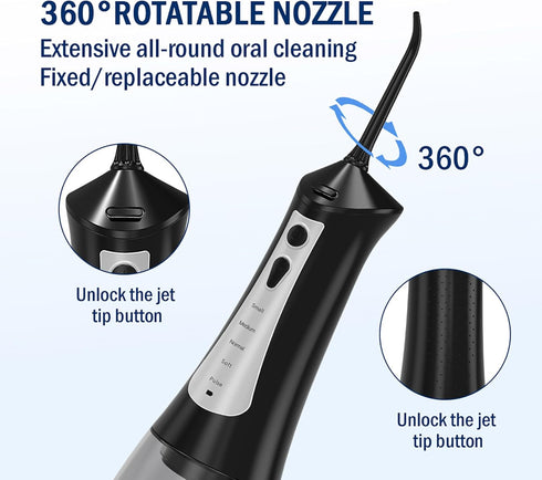 Cordless Water Flosser for Teeth Cleaning, 300ML Portable Electric with 5 Modes & 6 Jet Tips, IPX7 Waterproof for