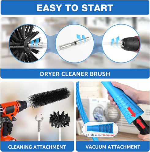 Dryer Vent Cleaner Kit - 16-Piece All-Round Dryer Vent Cleaning Kit with 50 Feet Brush