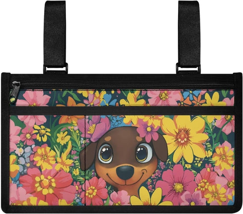 Qehuruxo Colorful Flower Dog Wheelchair Side Bag Wheel Chair Accessories Adults Foldable Wheel