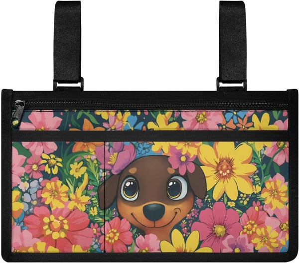 Qehuruxo Colorful Flower Dog Wheelchair Side Bag Wheel Chair Accessories Adults Foldable Wheel