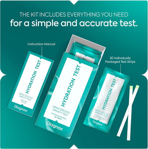 DIAGNOX Hydration Urine Test Strips, 30 Tests for Accurate Monitoring, Individually Packaged