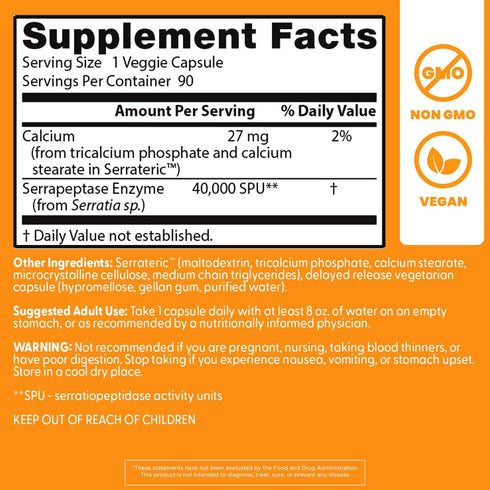Immune 40,000 90 Doctor's Best Serrapeptase Supplement for Men & Women - Proteolytic Enzyme for Sinus & Health Support
