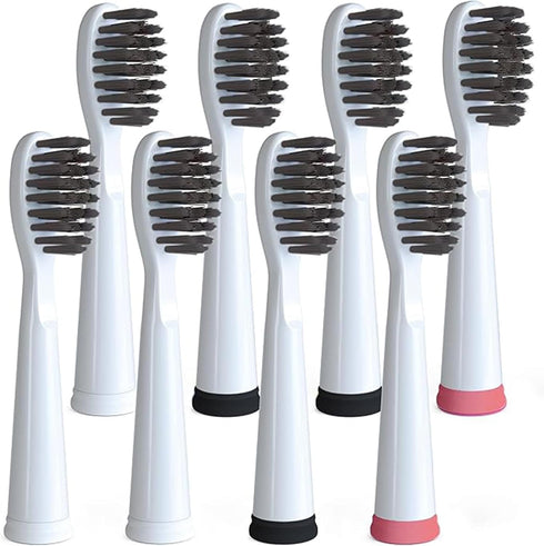 Replacement Electric Toothbrush Heads for Fairywill, Sonic-FX, SnapWhite, Pack of 8, Soft Nylon Charcoal Bristle