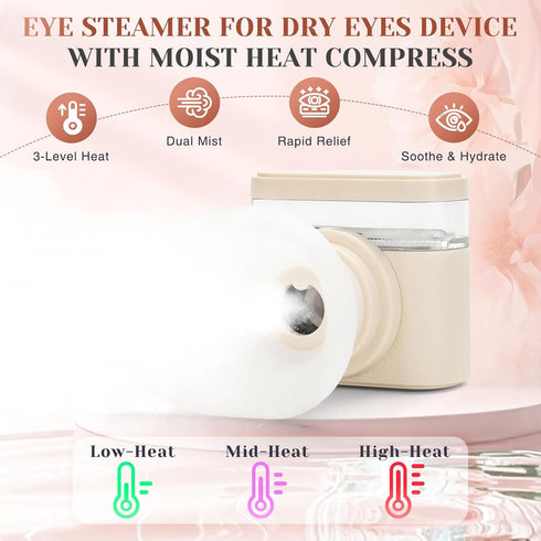 Jepiu 3 Settings, Portable Heated Eye Steamer for Dry Eyes - Heat Warm Moist Heat Therapy to Restore Natural Tears, Dry