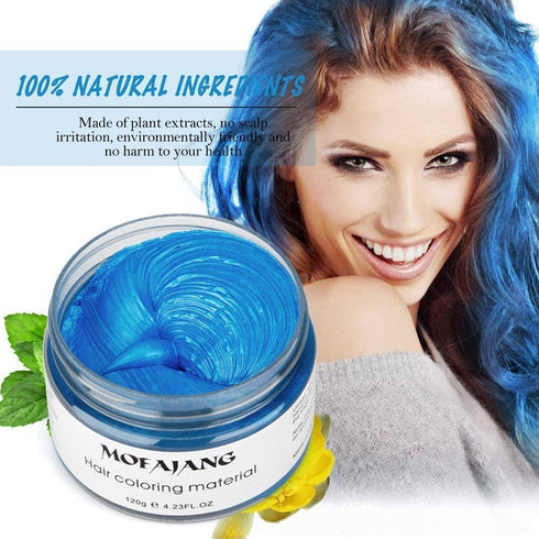 MOFAJANG Unisex Hair Wax Color Dye Styling Cream, Washable Temporary Pomade for Natural Hairstyle, Party Cosplay (Blue)