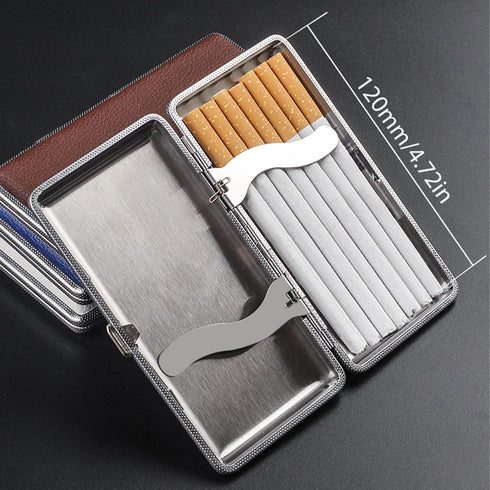 tlhaoa 14 120s 120mm) Cigarette Case Stylish Leather Surface Metal Box for Cigarettes Cigarette Box Double Sided Spring