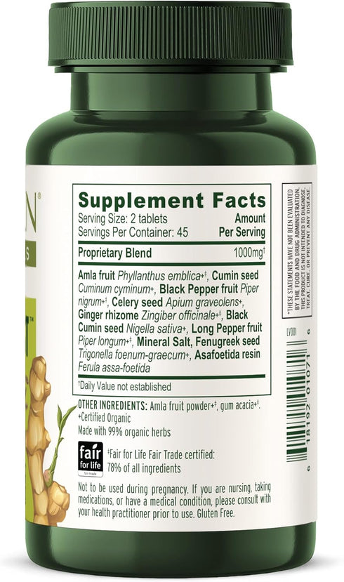 Banyan Botanicals Vata Digest, Organic Digestion Supplement, 90 Tablets, Non-GMO, Vegan, Warming & Balancing