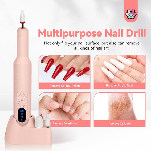 SAVILAND Professional Electric Nail File, 20000RPM Portable Efile Nail Drill, Pink Rechargeable Nail Drill for Gel