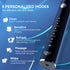 JTF Sonic Electric Toothbrush for Adults - Fast Rechargeable with Travel Case, 6 Brush Heads, 5 Modes, Navy Blue