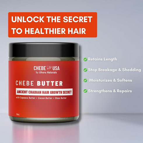 Uhuru Naturals Chebe Hair Butter – Authentic Whipped Chebe Butter for Hair Growth, Deep Conditioning & Moisture, 8 oz