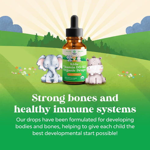 Liquid Vitamin D3 Drops for Kids - Organic Vitamin D with K2 for Immune Support - Vegan Vitamin D Drops for Infants,